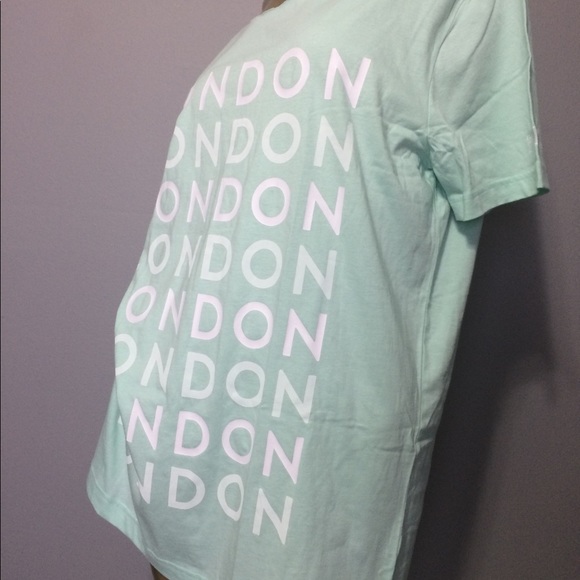 NWT Victoria's Secret Graphic Tee LONDON Teal Raw Edge Boat Neck Tee T-Shirt L - Picture 12 of 15
